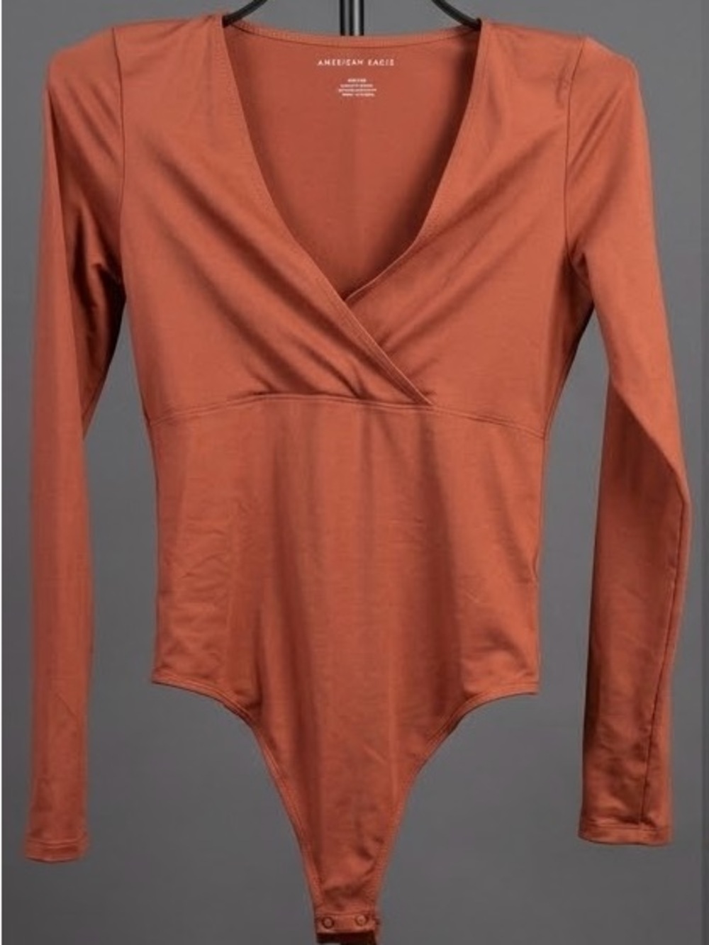American Eagle Outfitters Rust-Orange Long Sleeve Wrap Bodysuit